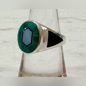 🟢 Whitney Kelly Sterling Ring Size 6 | Malachite Inlay & Enamel | WK 925 💍